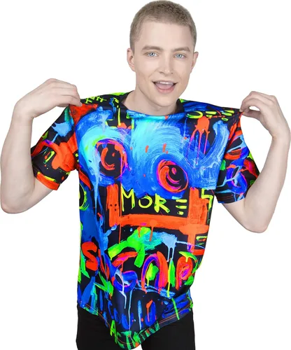 Vista 22 de aofmoka - Camiseta ultravioleta hecha a mano, reactiva a luz negra, con impresión decorativa Crema ácida