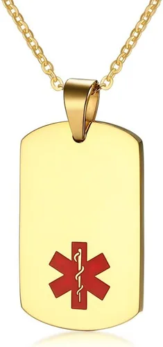 Vista 7 de VNOX Collar con colgante personalizado de acero inoxidable con grabado personalizado para identificación de alerta médica de emergencia para hombres