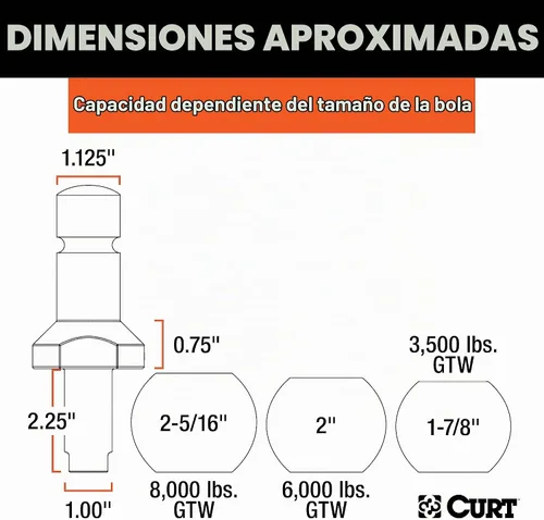 Vista 2 de CURT 42225 Juego de bolas de cambio de acero cromado de 1-7/8, 2 y 2-5/16 pulgadas, hasta 8,000 libras GTW