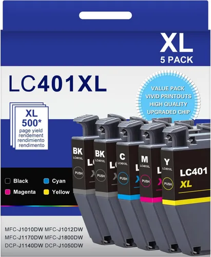 Vista 7 de LC401XL LC401 - Paquete de 4 cartuchos de tinta J1010DW de alto rendimiento compatibles con cartuchos de tinta Brother 401XL LC-401, funcionan