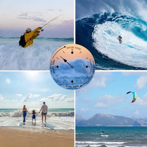 Vista 7 de Reloj de marea con marea alta y baja, la pared del océano Pacífico, reloj de marea de madera, luna, hora del océano, reloj costero, reloj