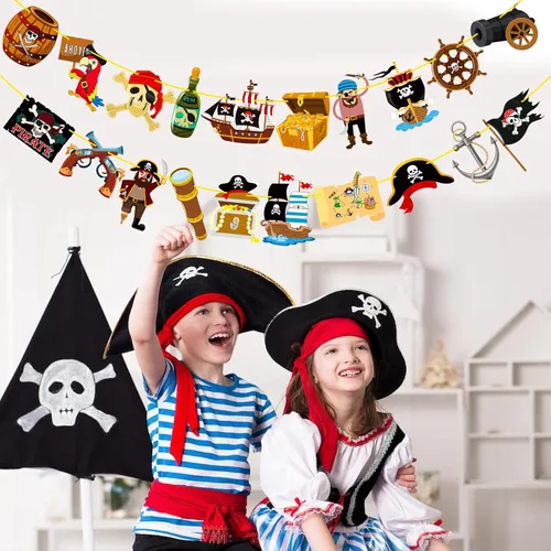 Vista 7 de 2 pancartas de fiesta pirata, decoraciones de fiesta pirata, fiesta de cumpleaños pirata, pancartas recortadas para fiesta temática pirata