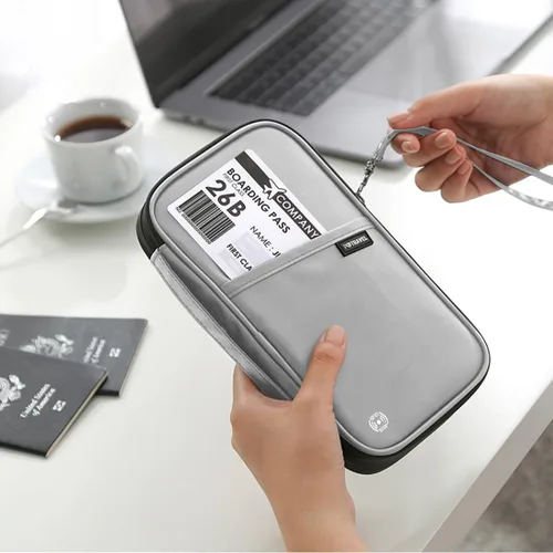 Vista 30 de VanFn Cartera RFID para pasaporte de viaje, soporte para pasaporte familiar, organizador de documentos de viaje serie P.Travel (nailon, gris)