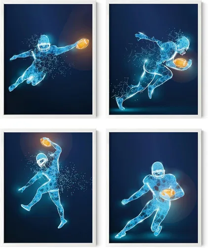 Vista 45 de Impresiones artísticas de fútbol americano para pared, juego de 5 (8x10) carteles de fútbol americano sin marco, decoración de sala de fútbol Niños