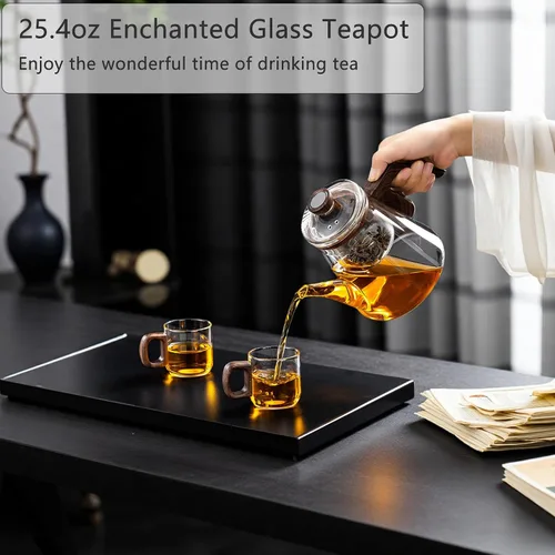 Vista 10 de YJX - Tetera magnética de vidrio de 25.4 onzas, infusor de té encantado
