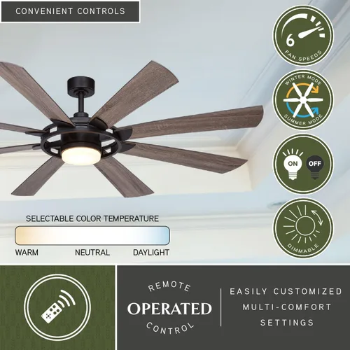 Vista 3 de Burlington - Ventilador de techo de bronce para interiores y exteriores de 68 pulgadas con aspas reversibles de madera de nogal, kit de luz LED