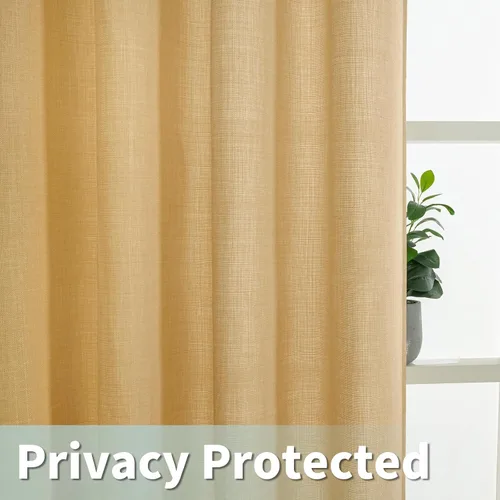 Vista 3 de LAMIT Cortinas de lino marrón caramelo para sala de estar, 84 pulgadas, de lino sintético, texturizado, filtrante de luz, paneles de privacidad
