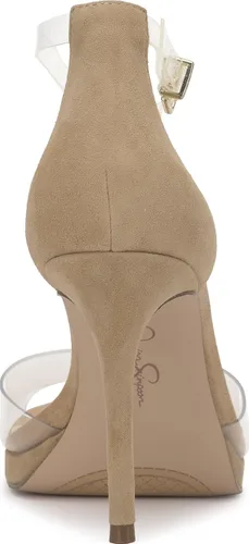 Vista 3 de Jessica Simpson Sandalias de tacón alto Daisile Peep Toe para mujer Gamuza de almendra/Tpu