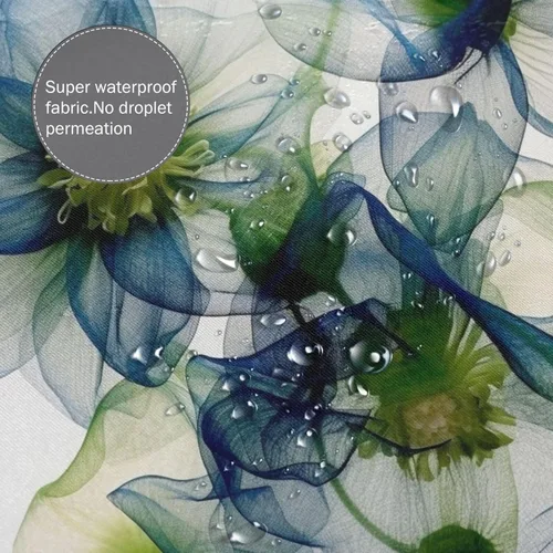 Vista 4 de YLATY2774 - Cortina de ducha de flores abstractas para baño, juego de cortina de ducha bohemia floral azul y verde, tela transparente, moderna