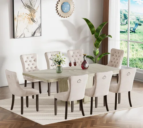Vista 78 de Juego de mesa de comedor extensible de 5 piezas, juego de mesa de comedor extensible de estilo granja para 4, mesa de cocina expandible de madera