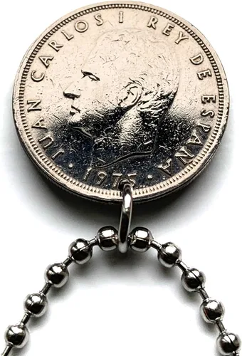 Vista 3 de 1975 Spain España 5 Pesetas coin pendant escudo Español Madrid Barcelona Toledo Sevilla Cadiz Córdoba Valencia Málaga Bilbao Coruña Granada Murcia