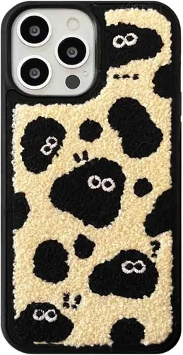 Vista 11 de Funda de teléfono geométrica de felpa cálida retro compatible con iPhone 14 Pro, elegante funda abstracta con bordado de toalla, funda protectora