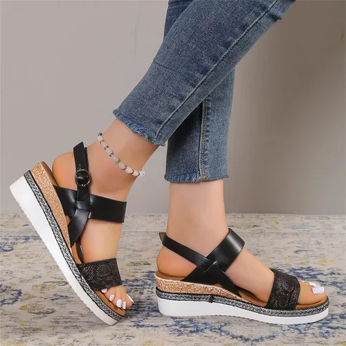 Vista 3 de Sandalias ortopédicas para mujer, tacones de cuña para mujer, pantuflas de caminar con soporte de arco, sandalias de cuña de verano elegantes