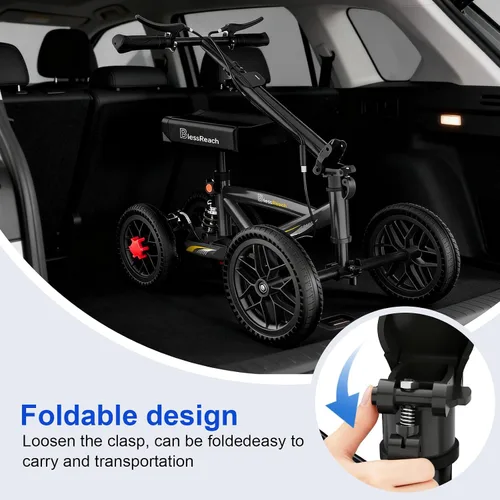 Vista 7 de BlessReach Patinete de rodilla plegable todo terreno - Andador de rodilla económico para lesiones en los pies, alternativa compacta a las muletas