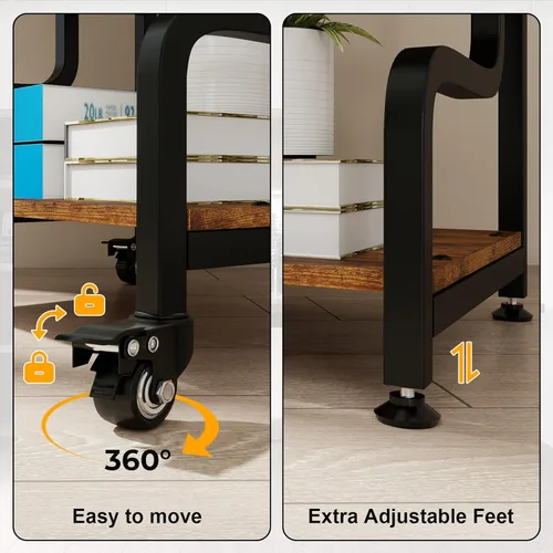 Vista 5 de Natwind - Soporte de impresora de 3 niveles con ruedas, carrito de almacenamiento móvil, estante de pie multiusos para reproductor multimedia
