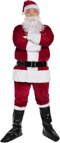 Vista 2 de KLLOUZE Traje de Papá Noel de Navidad disfraz de Papá Noel para hombre adulto ropa clásica de franela para cosplay traje de Papá Noel