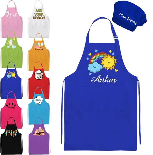Vista 11 de Delantal personalizado para niños y sombrero de chef, delantal personalizado para niños con nombre, delantal de pintura personalizado, para cocinar