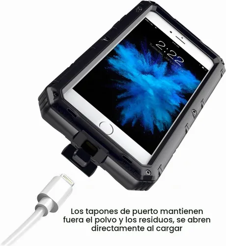 Vista 8 de Mitywah Funda impermeable para iPhone 7/iPhone 8 / iPhone SE 2020, funda de metal resistente de grado militar, protección de cuerpo completo Negro