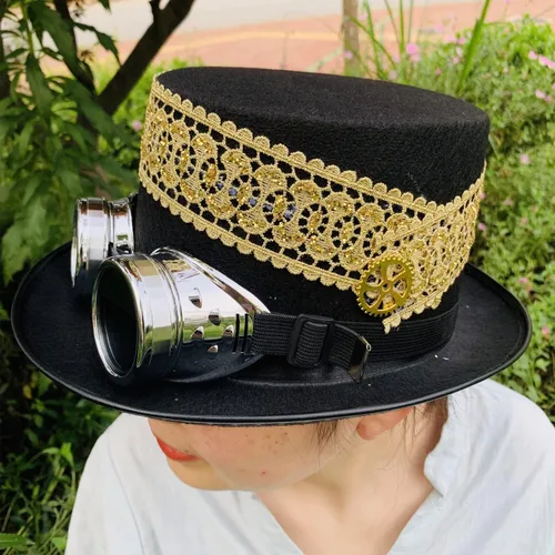 Vista 5 de Steampunk - Sombrero superior con gafas cadenas de encaje 228in