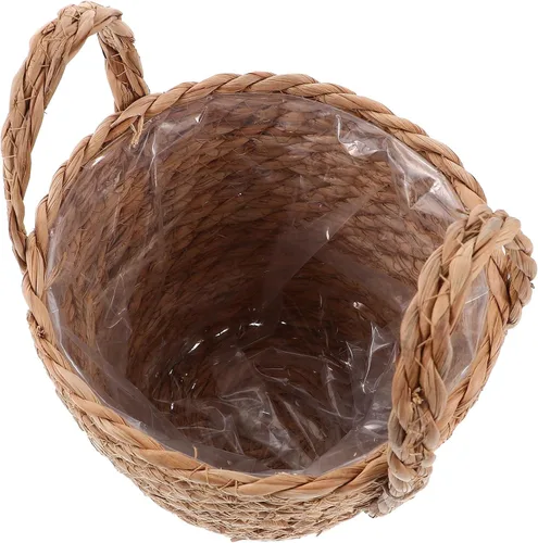 Vista 5 de Zerodeko Cesta de hierba marina, cesta de paja, cesta tejida, maceta de mimbre con forro de plástico para plantas de interior, lavandería, 6.3 in