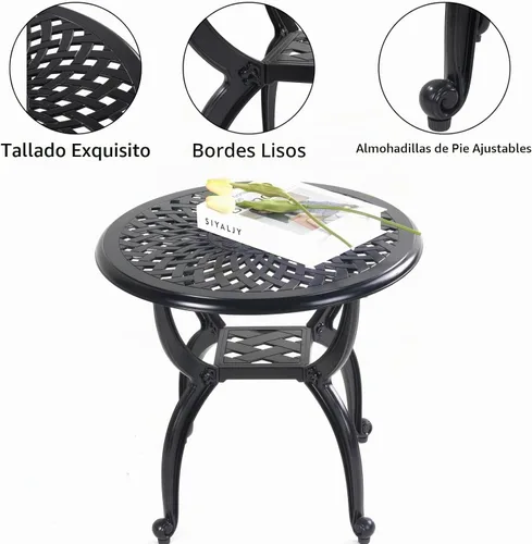 Vista 5 de Mandolin Mesa auxiliar de patio al aire libre, resistente al óxido, de aluminio fundido, mesa auxiliar resistente a la intemperie, mesa de café