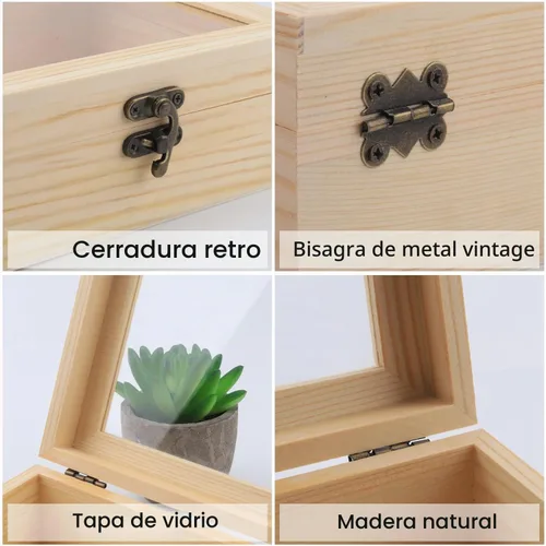 Vista 6 de Rocutus - Caja de madera, paquete de 2 cajas de regalo de madera de pino sin terminar, caja de almacenamiento de madera, caja de madera natural