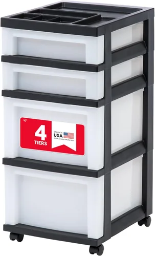 Vista 9 de IRIS USA 3-Drawer Rolling Storage Cart, Black/Pearl Negro/Perla