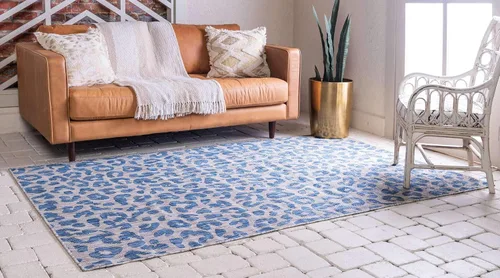 Vista 2 de Unique Loom Outdoor Safari Collection Alfombra de área - Leopardo (5 pies 1 pulgada x 8 pies, rectangular, azul/gris)