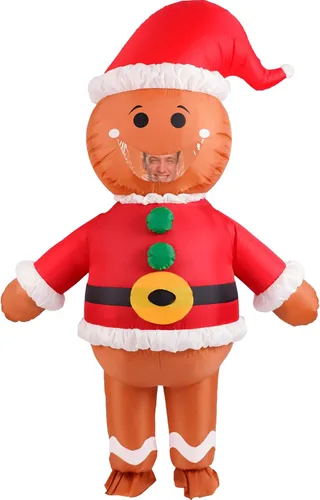 Vista 2 de ADOMI Disfraz inflable de hombre de jengibre para adultos, disfraz divertido para hombres y mujeres, Halloween, Navidad, cosplay, fiesta, traje