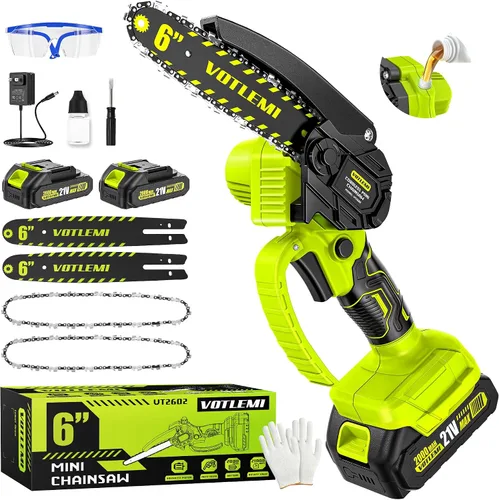 Vista 9 de Mini motosierra inalámbrica, motosierra eléctrica de 6 pulgadas con batería de 2000 mAh, motosierra de mano de 1000 W con engrasador automático