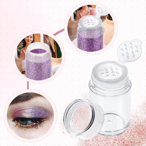 Vista 4 de RAYNAG 6 botellas vacías de polvo suelto para viajes, cosméticos con purpurina en polvo, para sombra de ojos, botella agitadora con tamiz y tapas