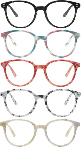 Vista 10 de COJWIS Gafas de lectura con bloqueo de luz azul, paquete de 5 unidades, bisagra de resorte, para hombres y mujeres, anteojos con filtro 143-1 5C
