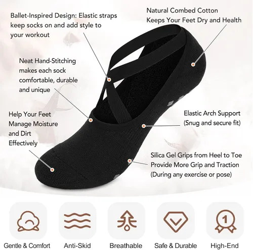 Vista 2 de Calcetines de yoga con empuñaduras para mujer calcetines antideslizantes para barra pura ballet baile entrenamiento hospital