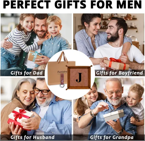 Vista 7 de Funistree Regalos para hombres, papá, marido, Navidad, cumpleaños de hija, hijo, esposa, bandeja de valet de piel sintética con monograma y llavero