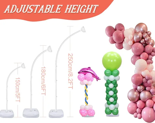 Vista 6 de OurWarm Soporte de arco de globos de 8.2 pies y 6 pies, kit de arco de globos superior doblado libre, soporte de globo de medio arco con base