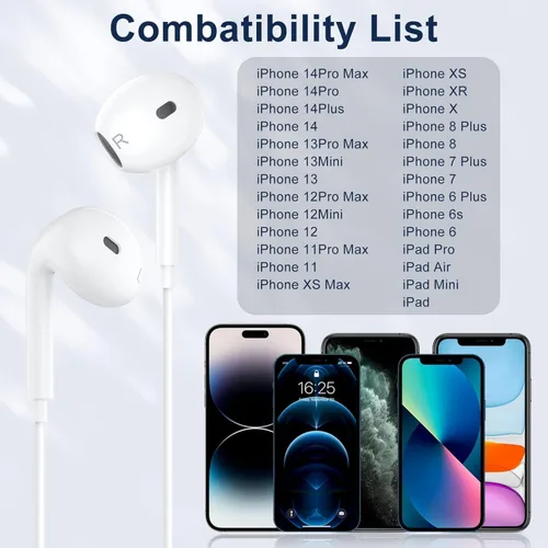 Vista 5 de Paquete de 2 auriculares con cable para iPhone, auriculares con cable, micrófono integrado y control de volumen compatibles con iPhone