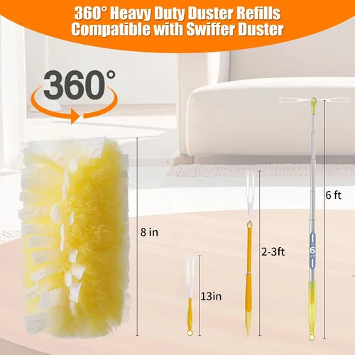 Vista 2 de 50 unidades de recambios para plumero de 360° resistentes compatibles con Swiffer, tamaño grande - recambios desechables electrostáticos extra