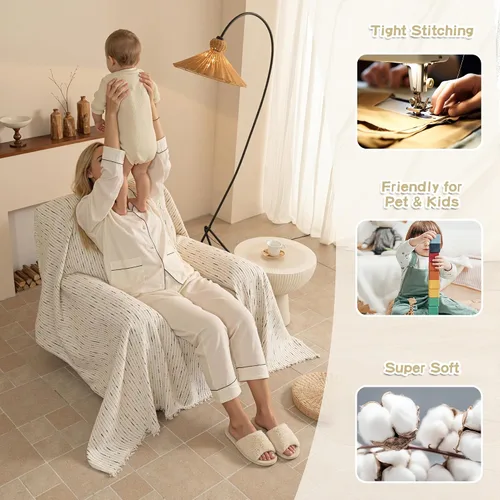 Vista 2 de MYSKY HOME Fundas para sillón, funda para silla reclinable, color beige, fundas de sofá para sofá modular en forma de L, fundas de sofá de gran