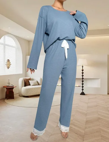 Vista 3 de XULEN Conjunto de pijama mullido para mujer, de manga larga, de franela, de 2 piezas, para invierno, cálido, ropa de dormir mullida