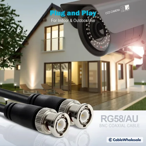 Vista 3 de CableWholesale Cable coaxial RG58/AU con conectores BNC, negro, BNC macho a macho, conductor central trenzado de cobre, cable BNC de 3 pies