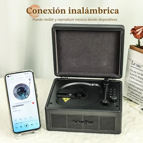 Vista 3 de Reproductor de CD portátil con Bluetooth 5.2, batería recargable y altavoces integrados, diseño de maleta retro de alta fidelidad para decoración