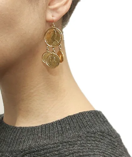 Vista 2 de Ben-Amun - Aretes colgantes vintage con moneda marroquí, joyería chapada en oro de 24 quilates