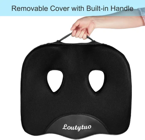 Vista 2 de LOUTYTUO Cojín de asiento, 100% espuma viscoelástica y funda lavable, para silla de oficina, asiento de coche y silla de ruedas, cojín de asiento