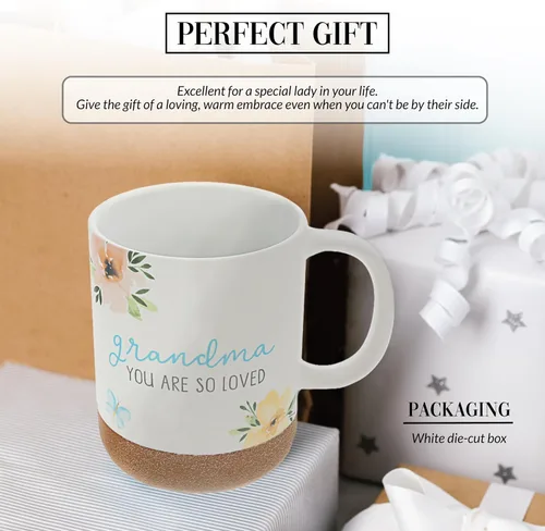Vista 3 de Pavilion Gift Company - Grandma You Are So Loved - Taza de cerámica de 16 onzas con fondo esmaltado arenoso, patrón floral, taza de café de mango