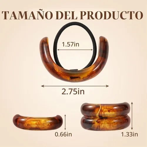 Vista 6 de 2 ligas para el cabello para mujer, ligas elegantes para el cabello sin daños para mujeres, plástico reciclado y elásticos de nailon, elegantes