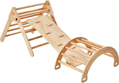 Vista 9 de VEVOR Pikler - Juego de triángulos escalador 5 en 1, juguetes de escalada para niños pequeños plegables en interiores con arco y rampa y escalera