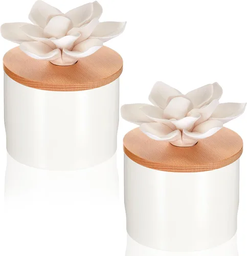 Vista 10 de Honeydak 1 pieza Difusor de cerámica de flores hecho a mano, difusor de aceite esencial pasivo de porcelana blanca con base, decoración decorativa
