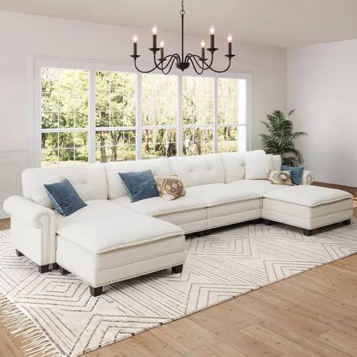 Vista 12 de Sofá modular de gran tamaño de 116 pulgadas en forma de L Azul polvoriento