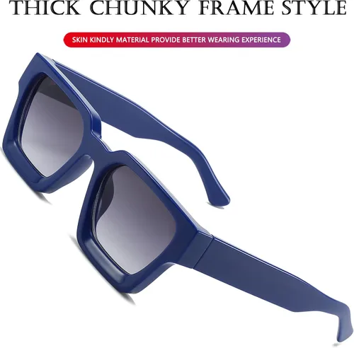 Vista 11 de AIEYEZO Gafas de sol cuadradas para mujeres y hombres, gafas de sol cuadradas con montura gruesa, estilo de diseñador simple