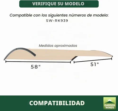 Vista 5 de Garden Winds Durable 350 Reemplazo Canopy Top Compatible con Dos Personas Sling Swing Modelo SW-RK939 - Beige